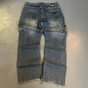 Vintage Miskeen Cargo Denim Jeans Distressed Raw Hem Size 38